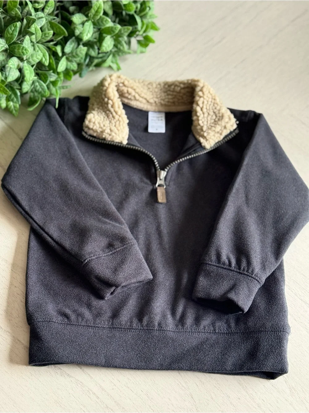 Carter's Black Quarter-Zip Sweatshirt with Cream Sherpa Collar